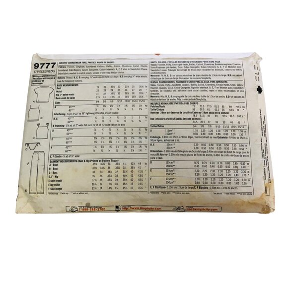 Vintage Simplicity Sewing Pattern 9777 Juniors Loungewear Tops Panties Shorts - Picture 2 of 2